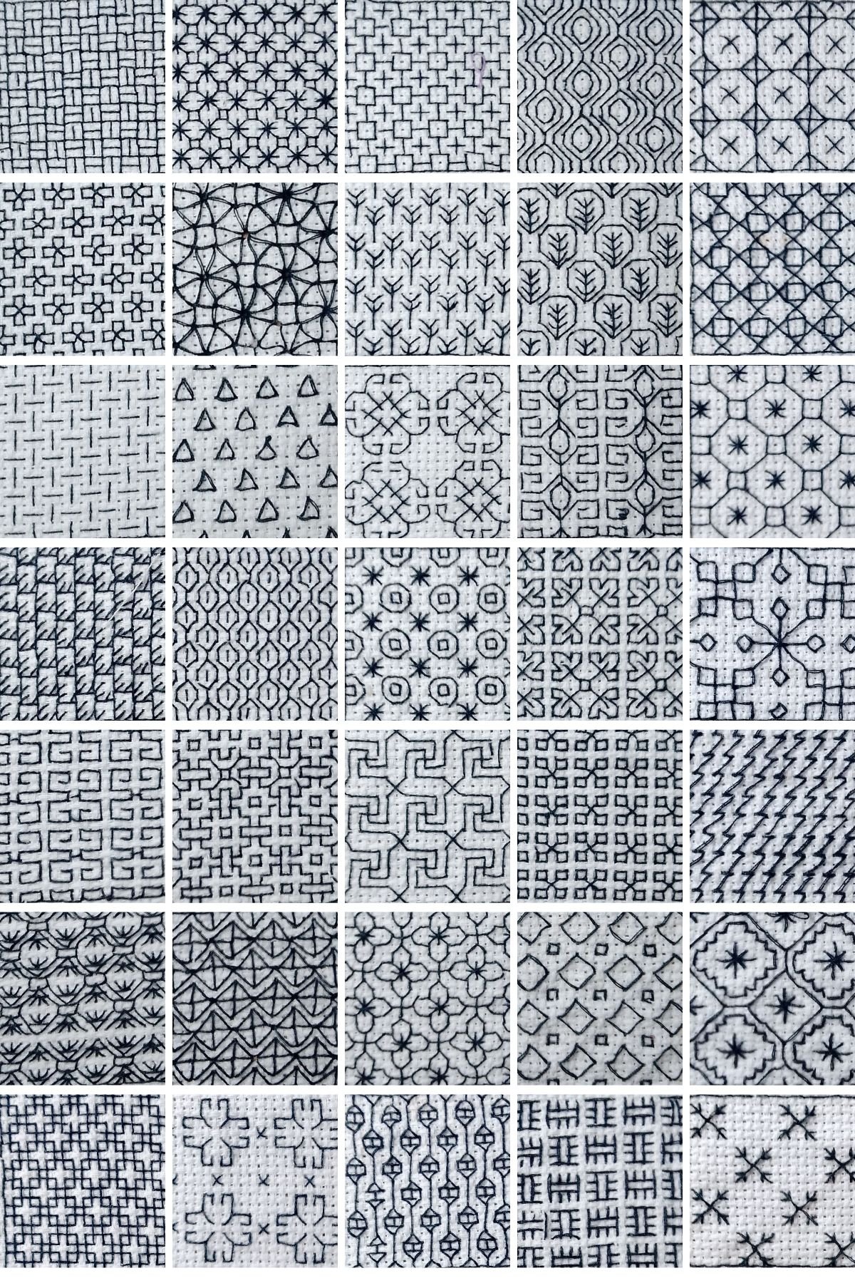 35 muestras de bordado blackwork