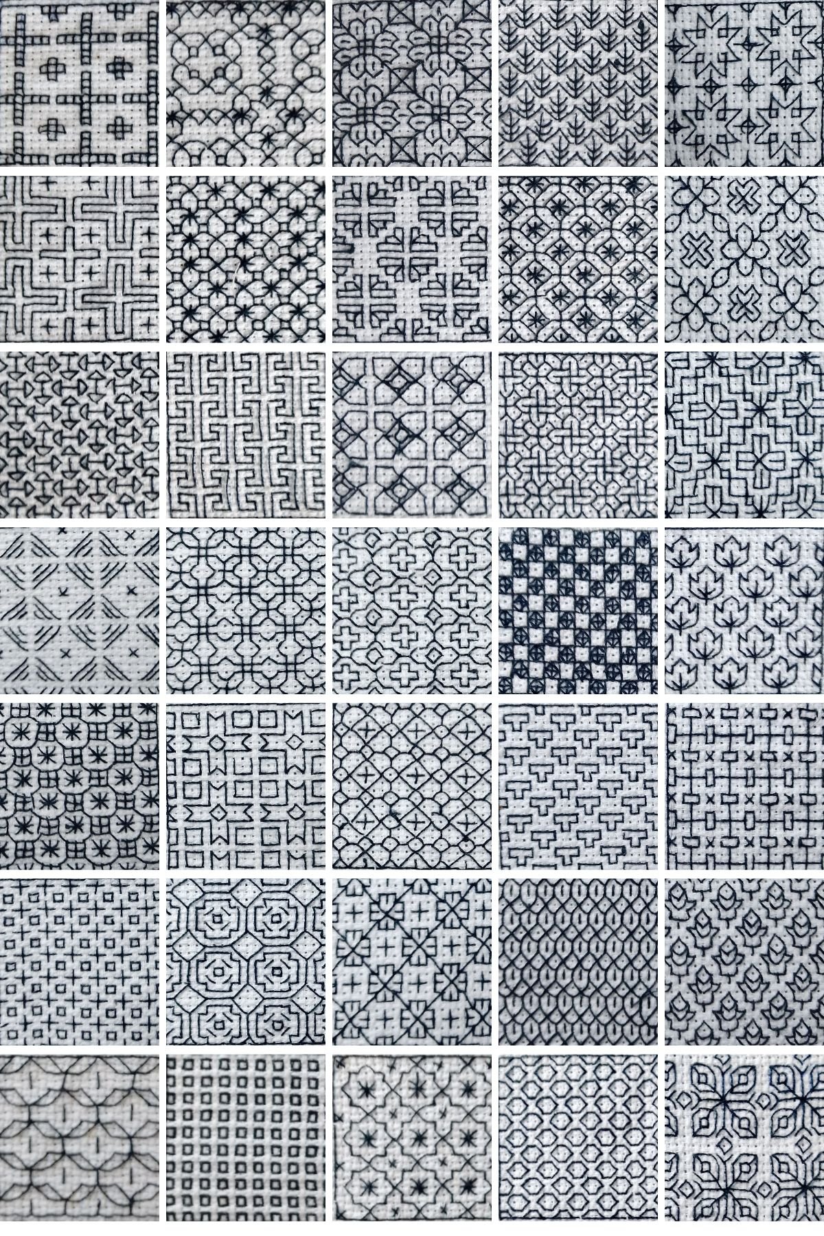 35 muestras de bordado blackwork