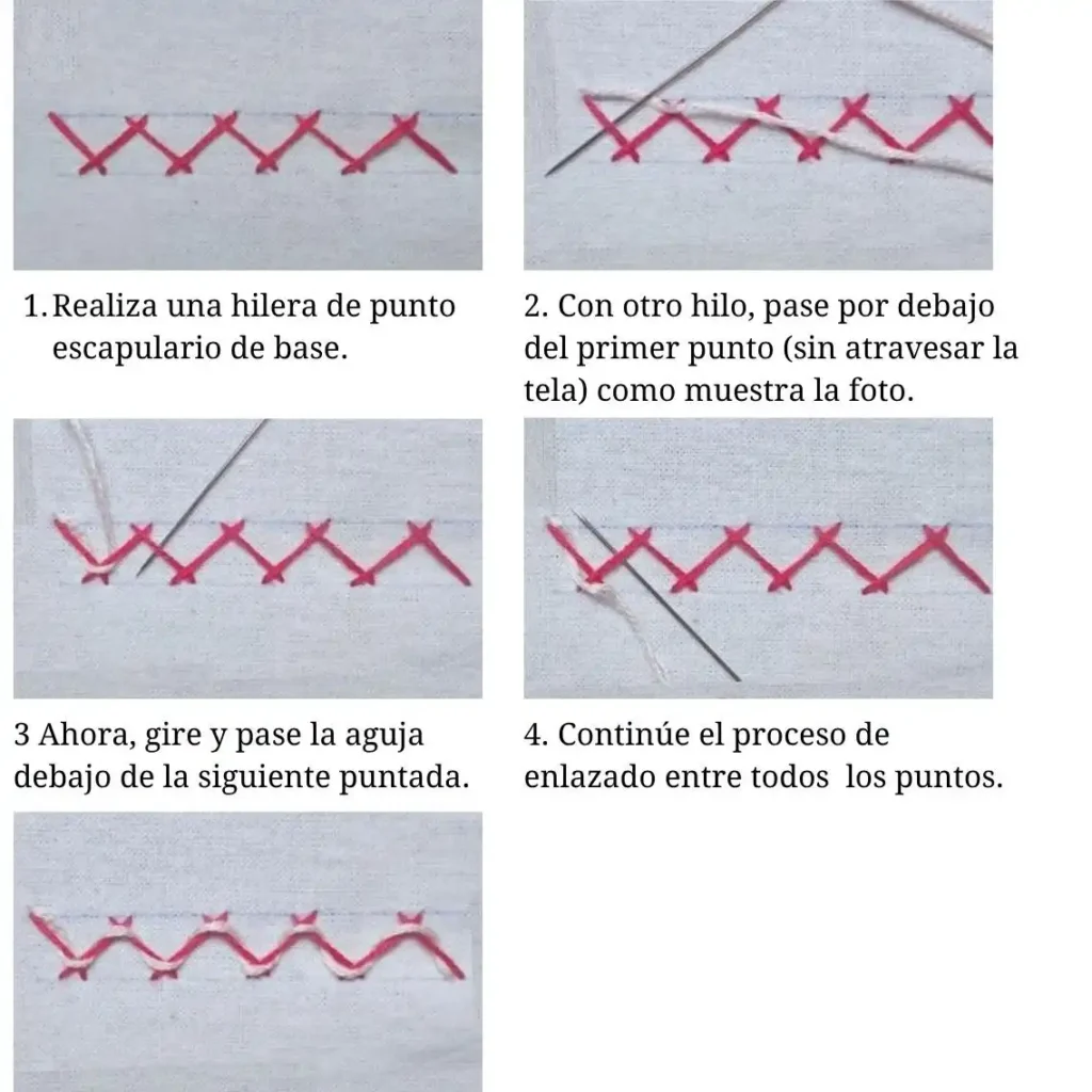 Punto Escapulario Enlazado (Laced Herringbone Stitch)