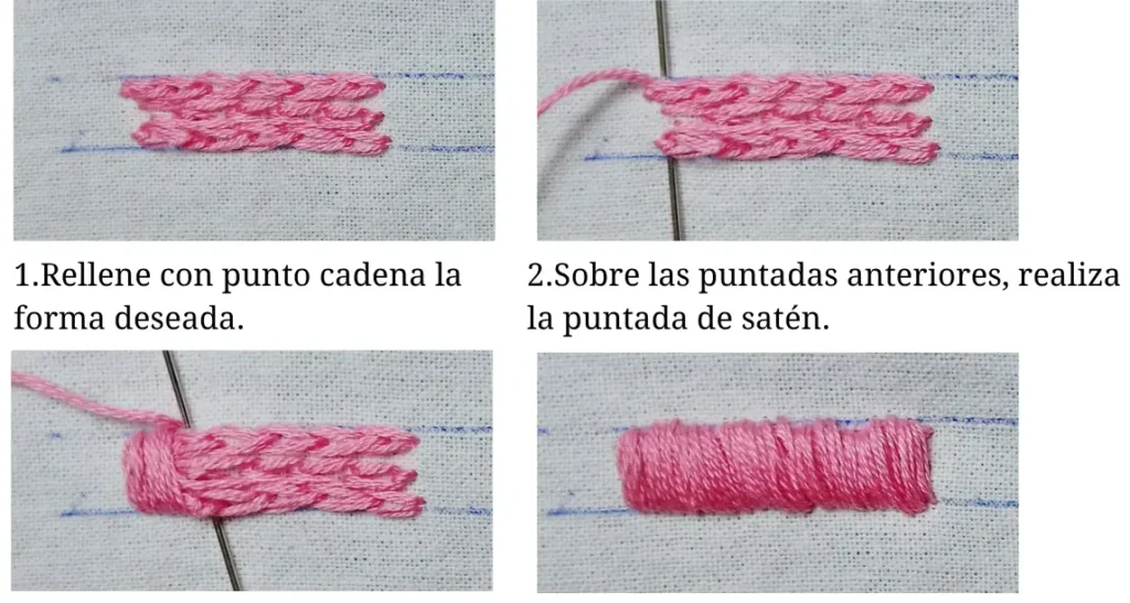 Punto satén alcolchado (Padded Satin Stitch)