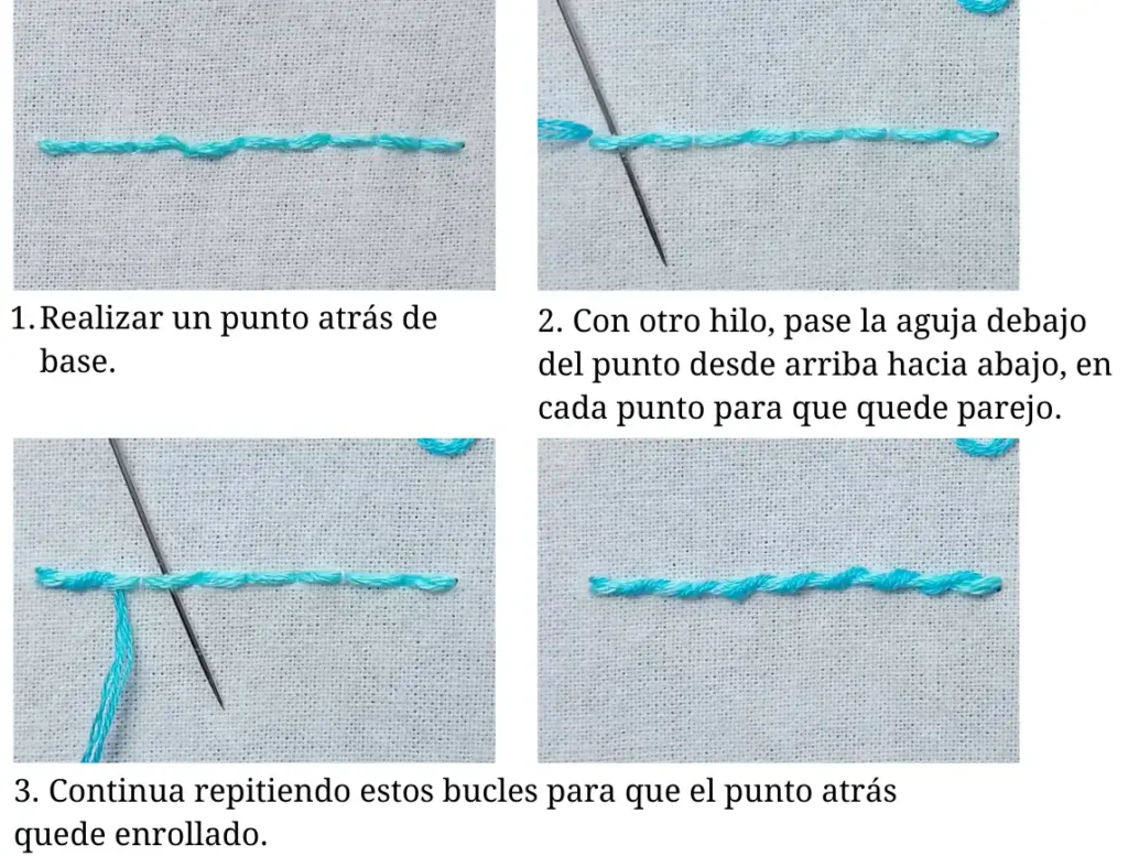 Punto Atrás Enrollado (Whipped Back Stitch)